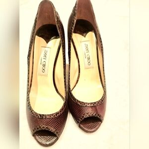 Jimmy Choo Snakeskin Peeptoe Pumps Grey snakeskin size 38 / US7.5